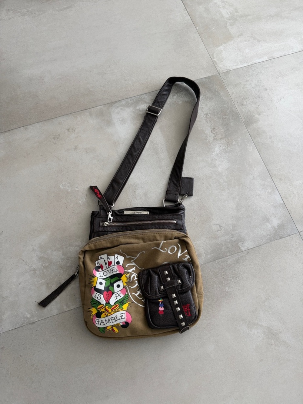 Men's Olive Crossbody Bag with Graphic Patch